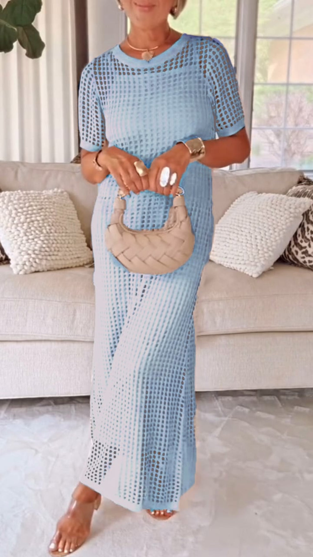 Boat Neck Hollow Airy Two-piece Dress
