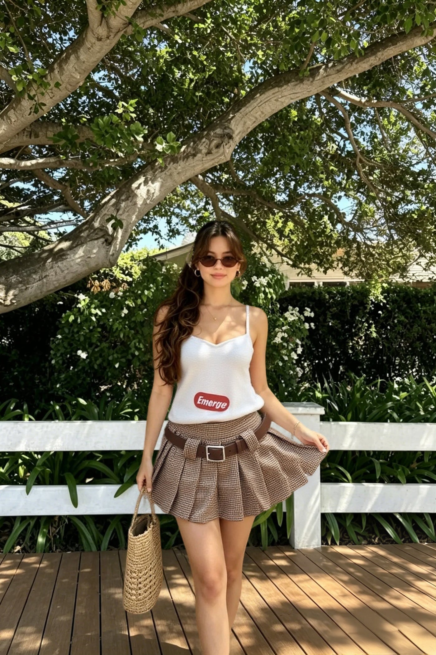 Houndstooth High Waist Pleated Mini Skirt
