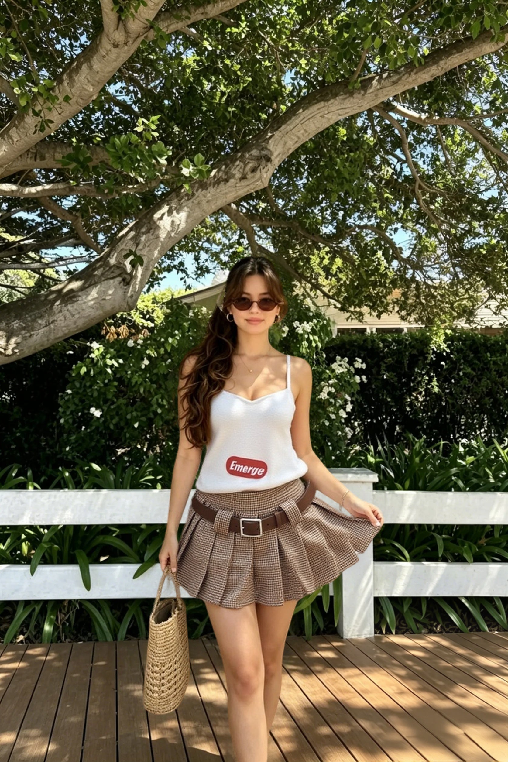 High-Waist Pleated Denim Mini Skort