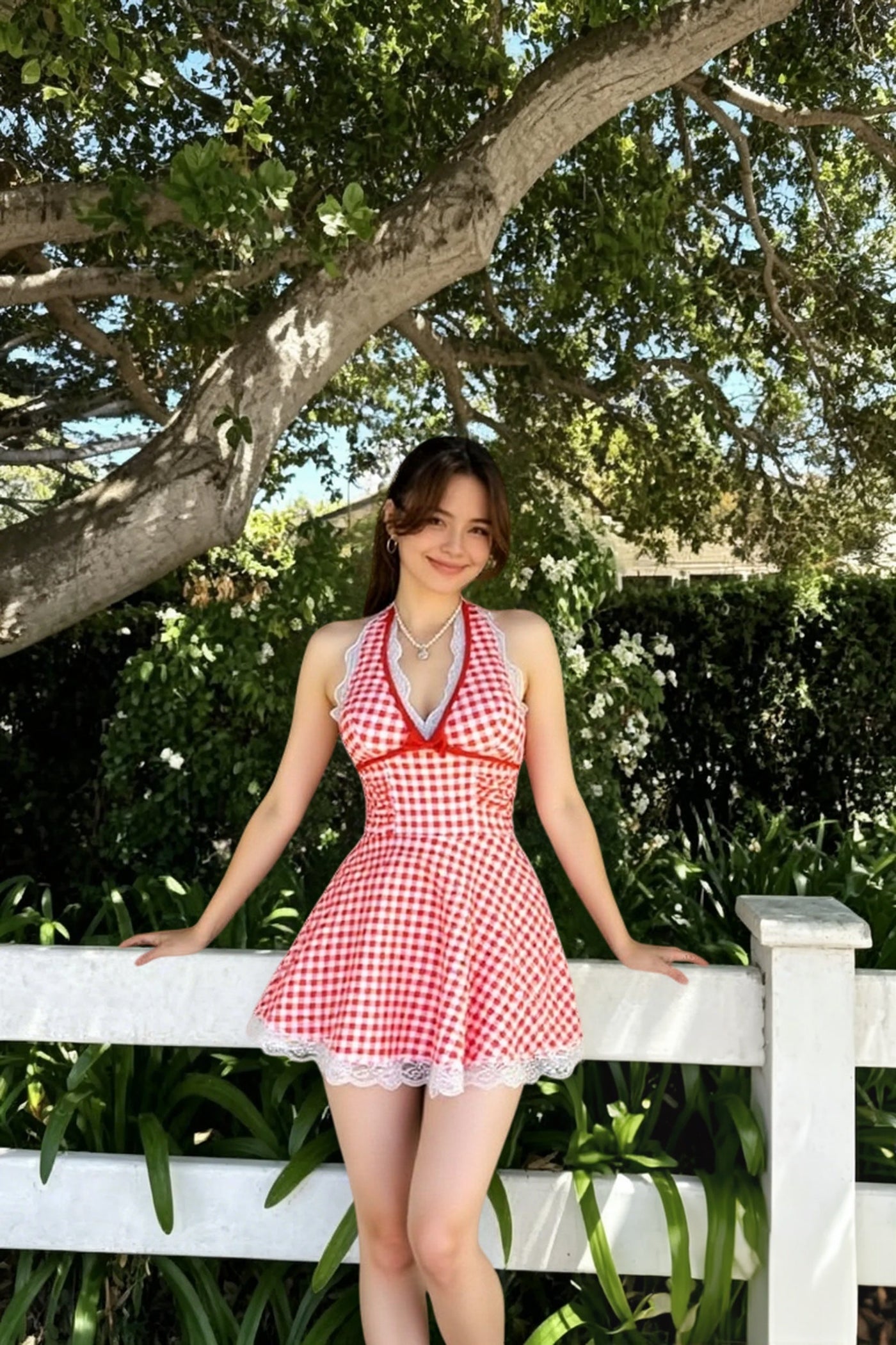 Chic Retro Plaid Open Back One Piece Swimsuit