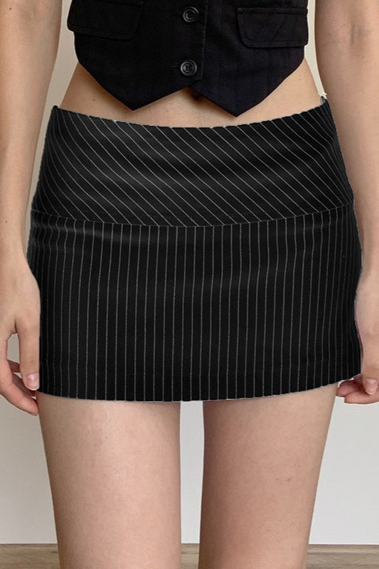 Pinstripe Low Rise Wide Yoke Waistband Micro Mini Skirt 4