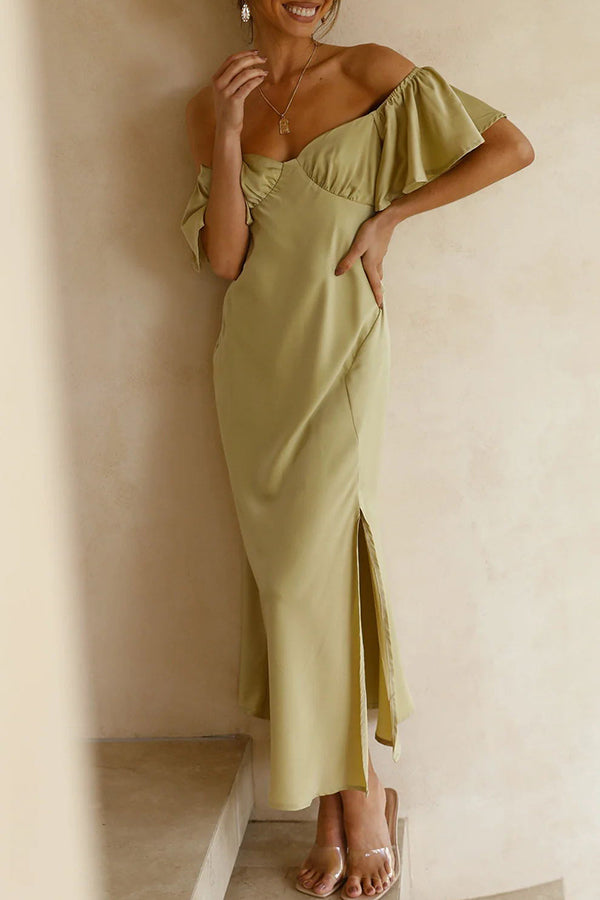 Pure Love Satin Butterfly Sleeve Slit Midi Dress - View 18