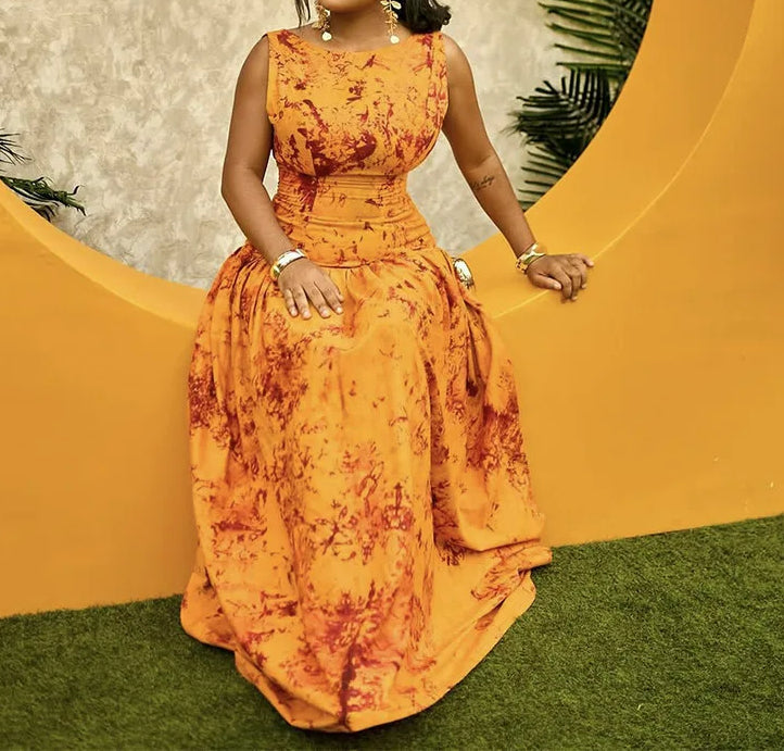 Sleeveless Edition Big Swing High Waist Maxi Floral Dress