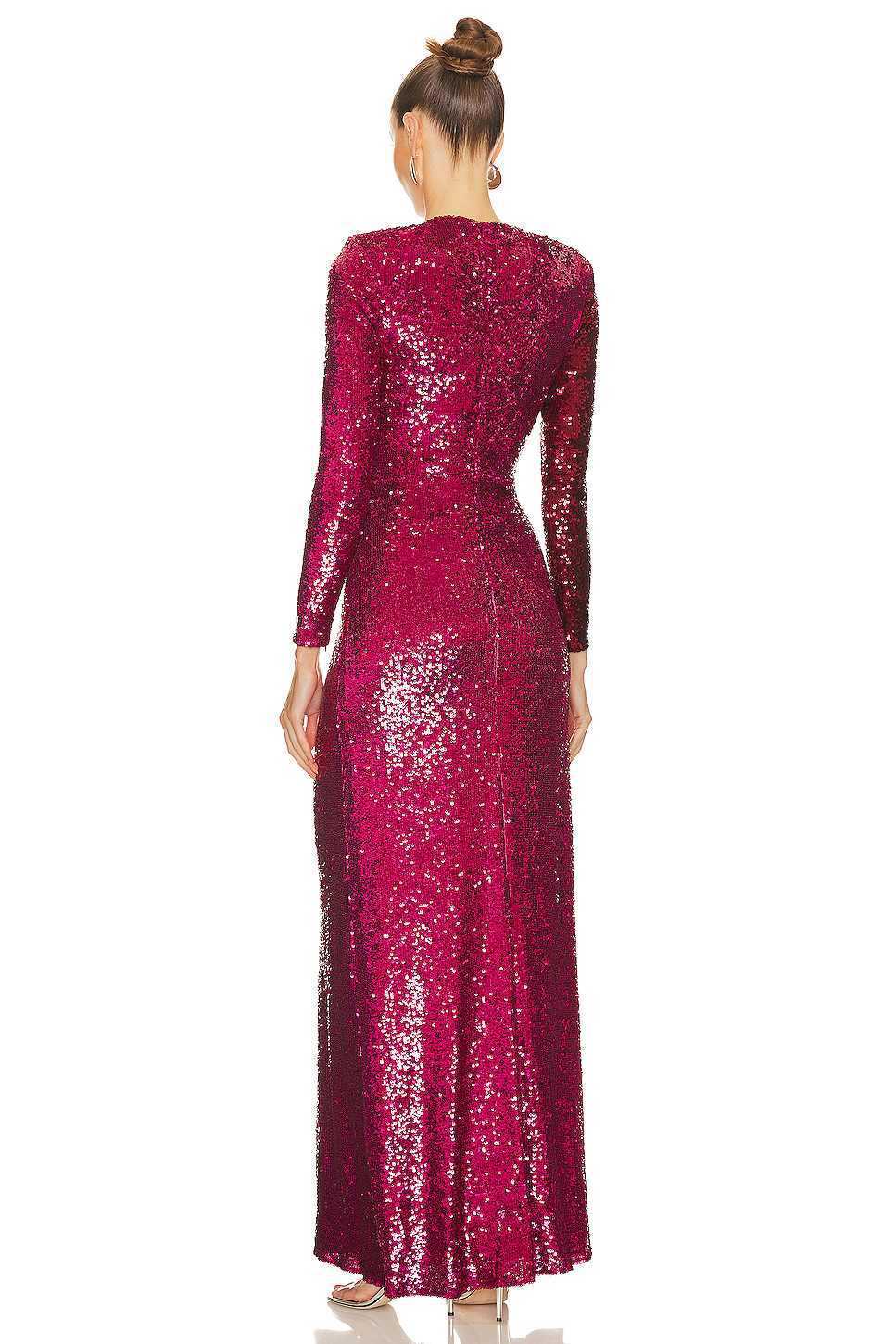Sequin Crew Neck Long Sleeve Ruched High Split Maxi Gown 3