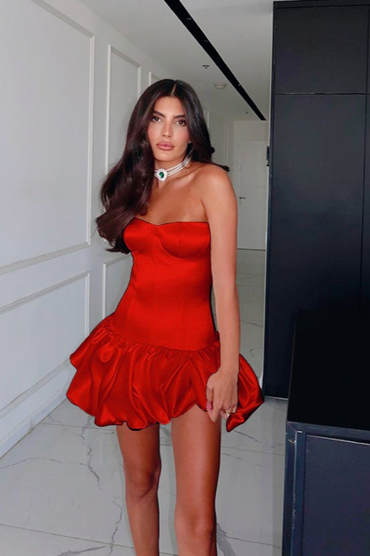 Strapless Ruched A-Line Silk Dress