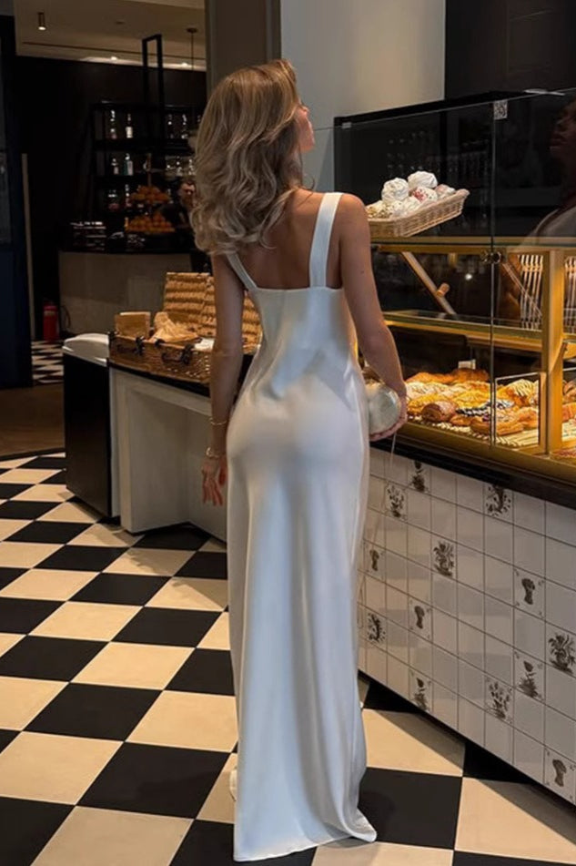 Satin Draped Neck Formal Dress - View 3