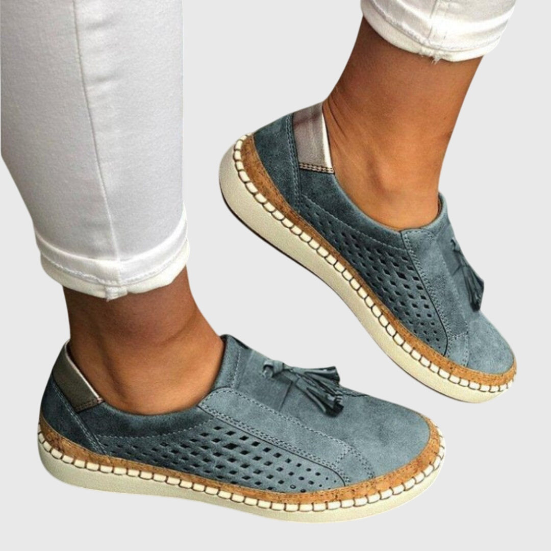 Perforated Cut Out Tassel Suede Look Slip On Sneakers