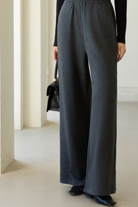 Elastic High Waist Side Pocket Wide Leg Knit Pants 3