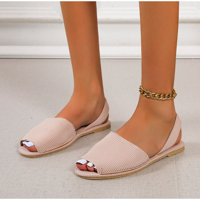 Peep Toe Flat Canvas Flat Sandals Shoes Slip On Shallow Female
