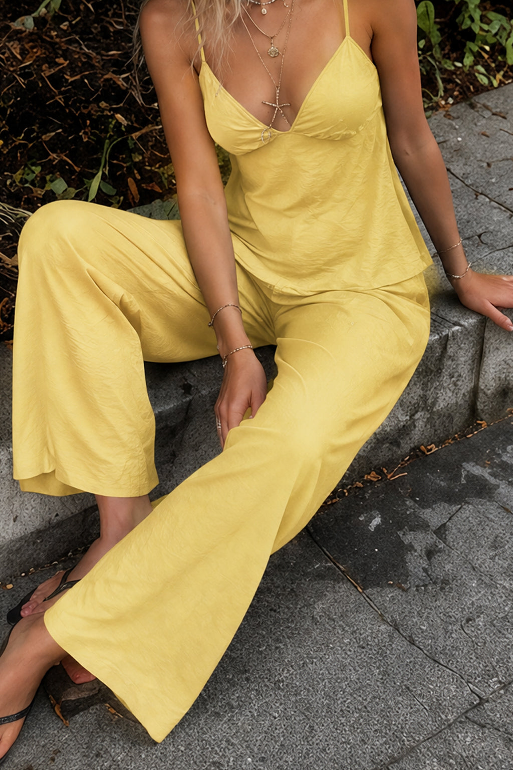 Solid Cami Wide Leg Pants Set