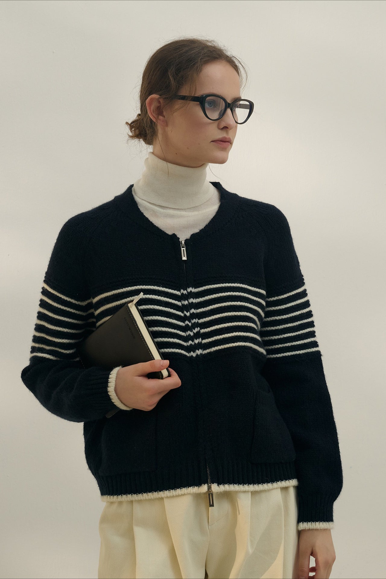 Retro Stripe Zip VNeck Knit Top