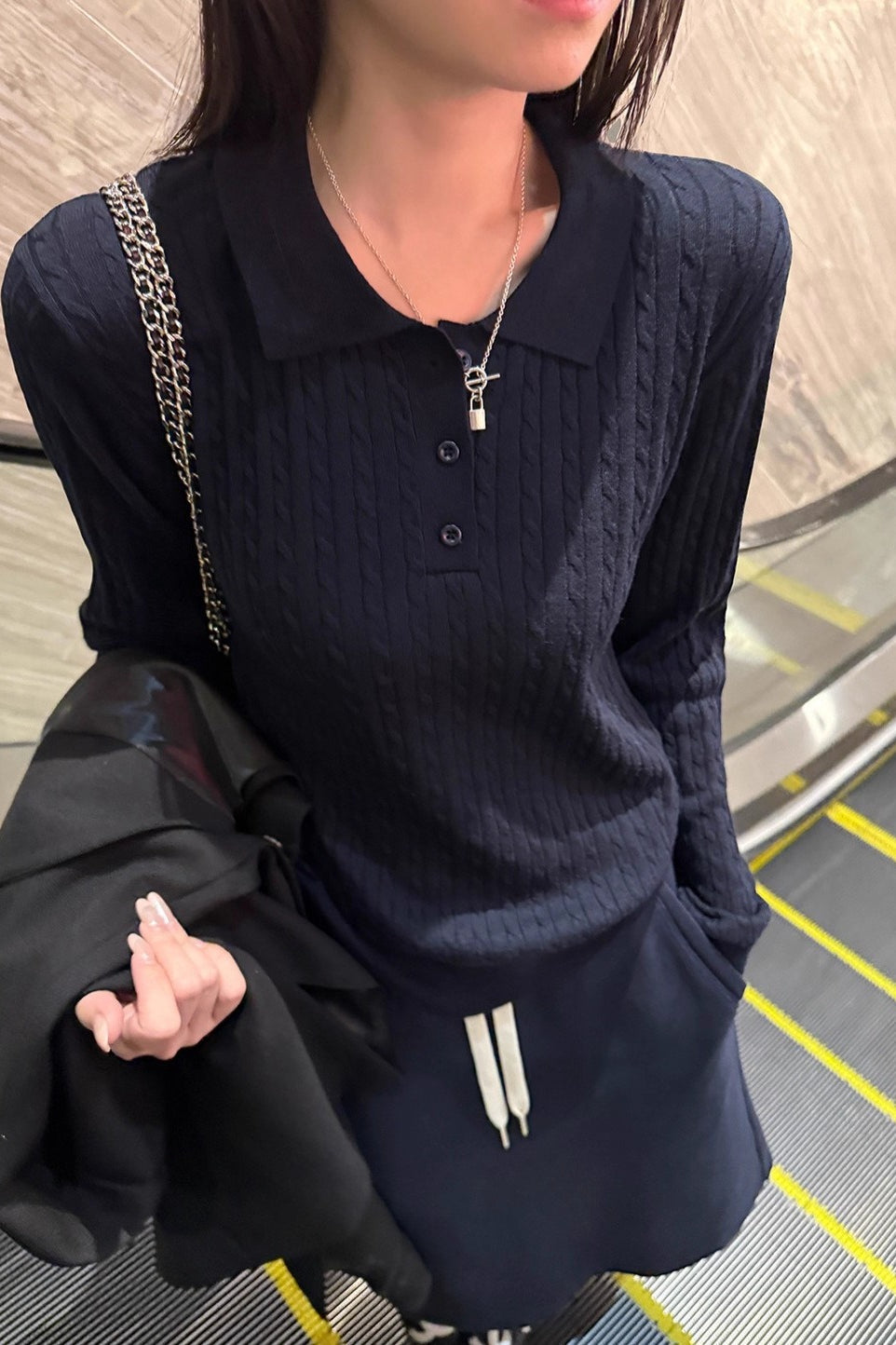 Cable Stitch Collared Knit Top