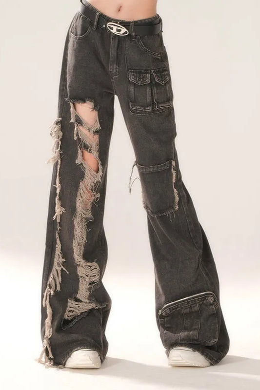 High Waist Ripped Wide Leg Jeans