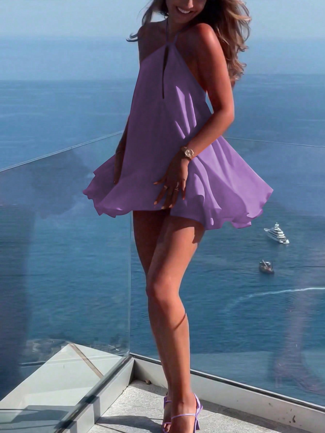 Halter Neck Cut Out A-Line Swing Mini Dress 8