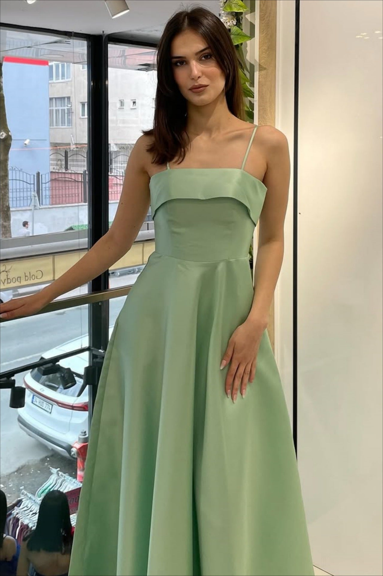 Spaghetti Strap Fit and Flare A-Line Midi Dress