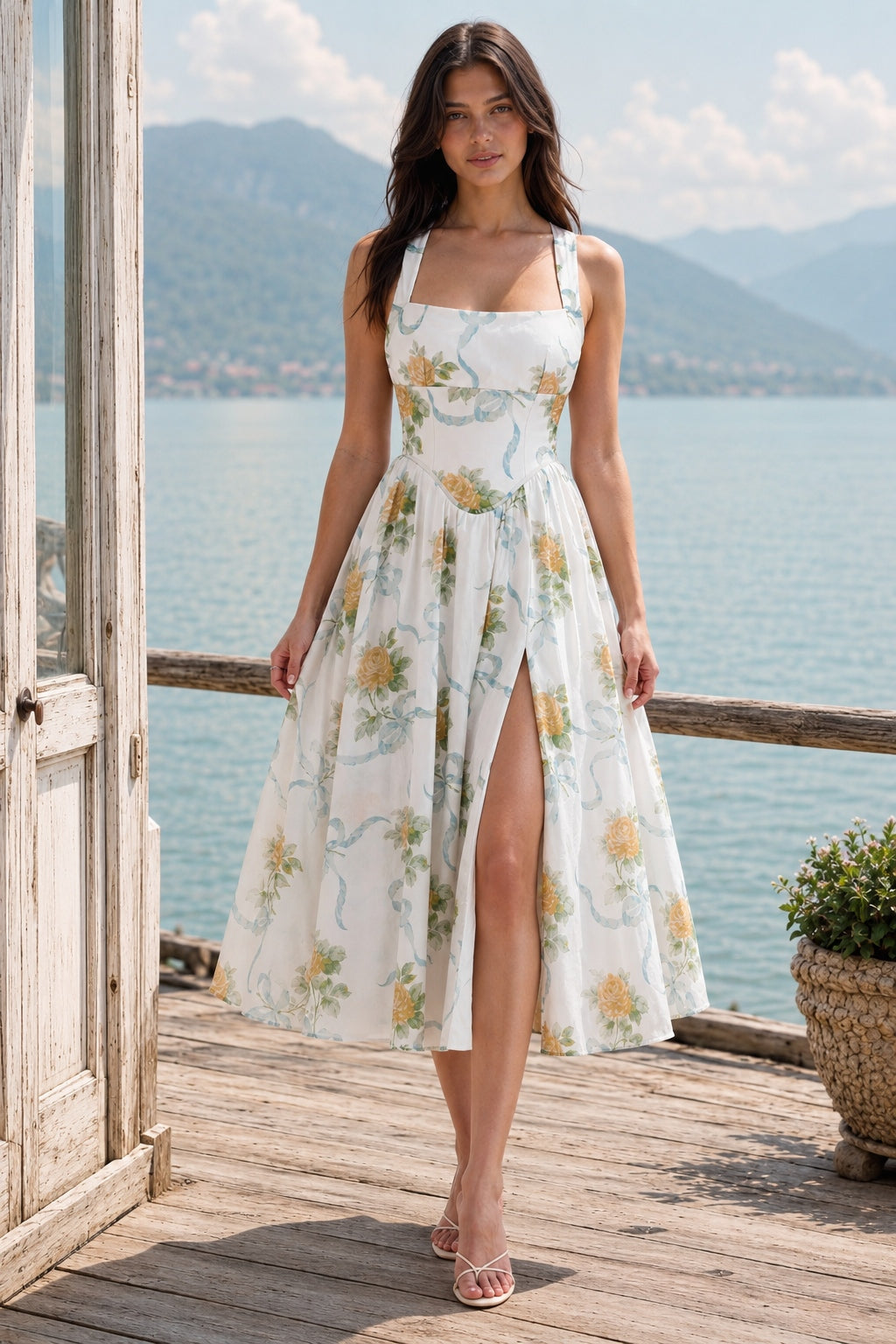 Printed Halter Slim Split Slip Dress