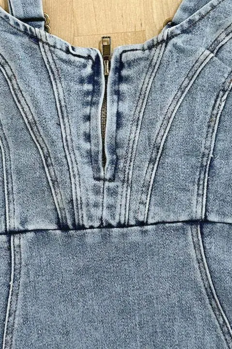 U Neck Halter Denim Midi Dress