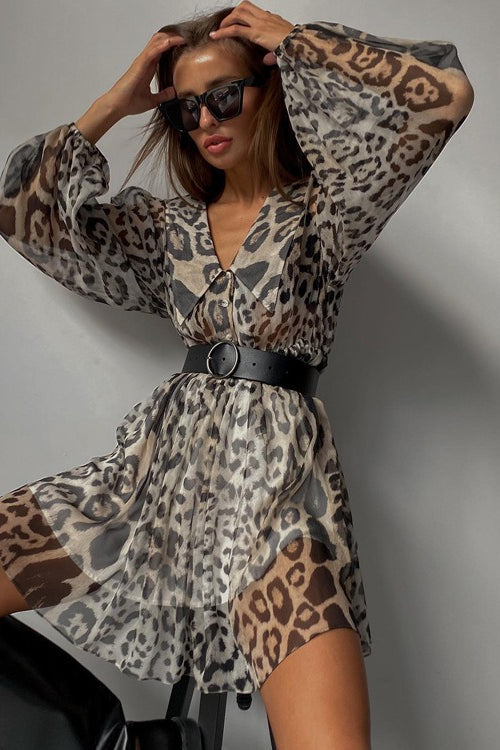 Chiffon Leopard Print Peter Pan Collar Mini Dress - View 2