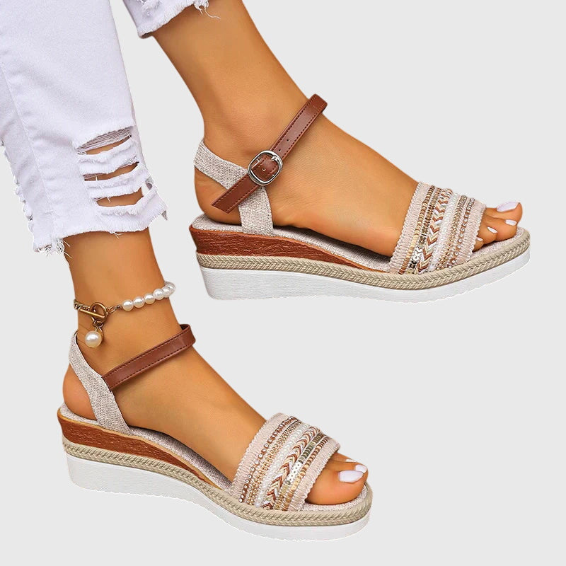 Open Toe Ankle Strap Espadrille Wedge Sandals