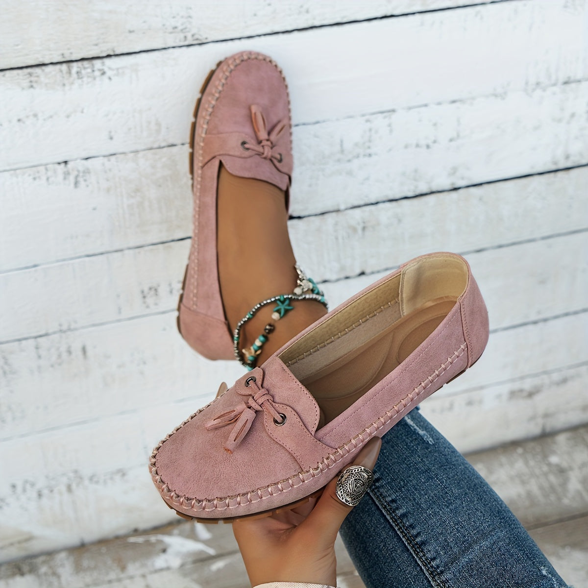 Suede Look Tassel Moccasin Loafers