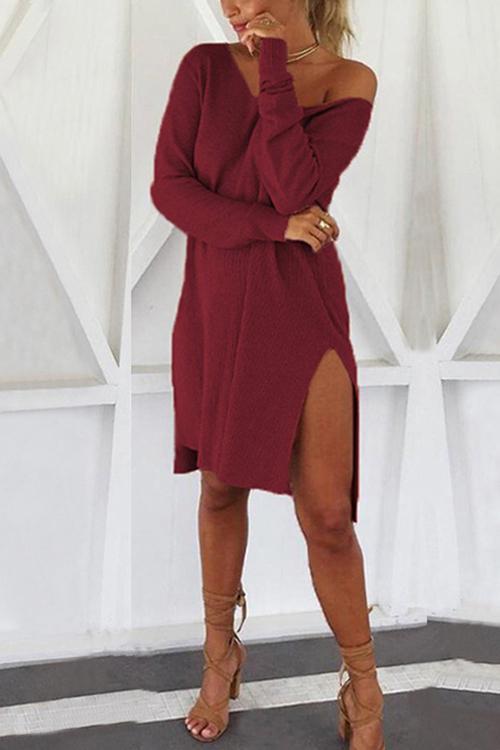 Round Neck Strapless Side Slit Dress