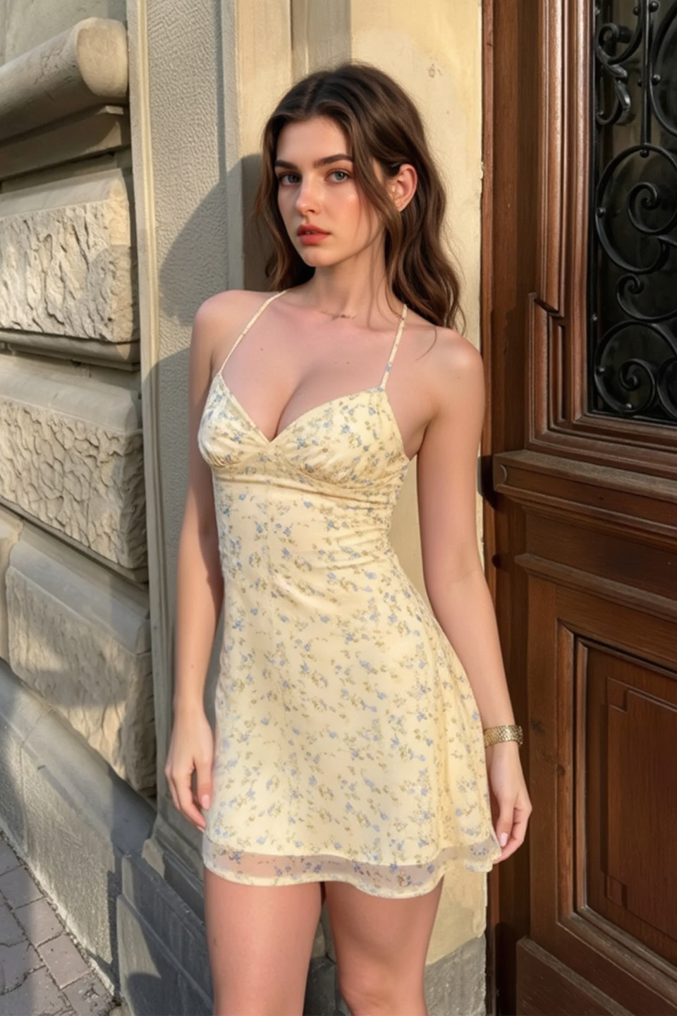 Floral Cross Tie Back Open Mini Slip Dress