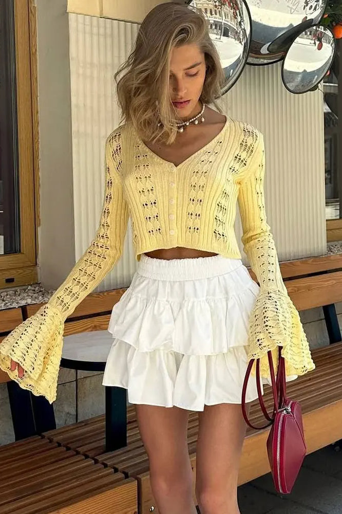 Hollow Out Knit Cropped Cardigan