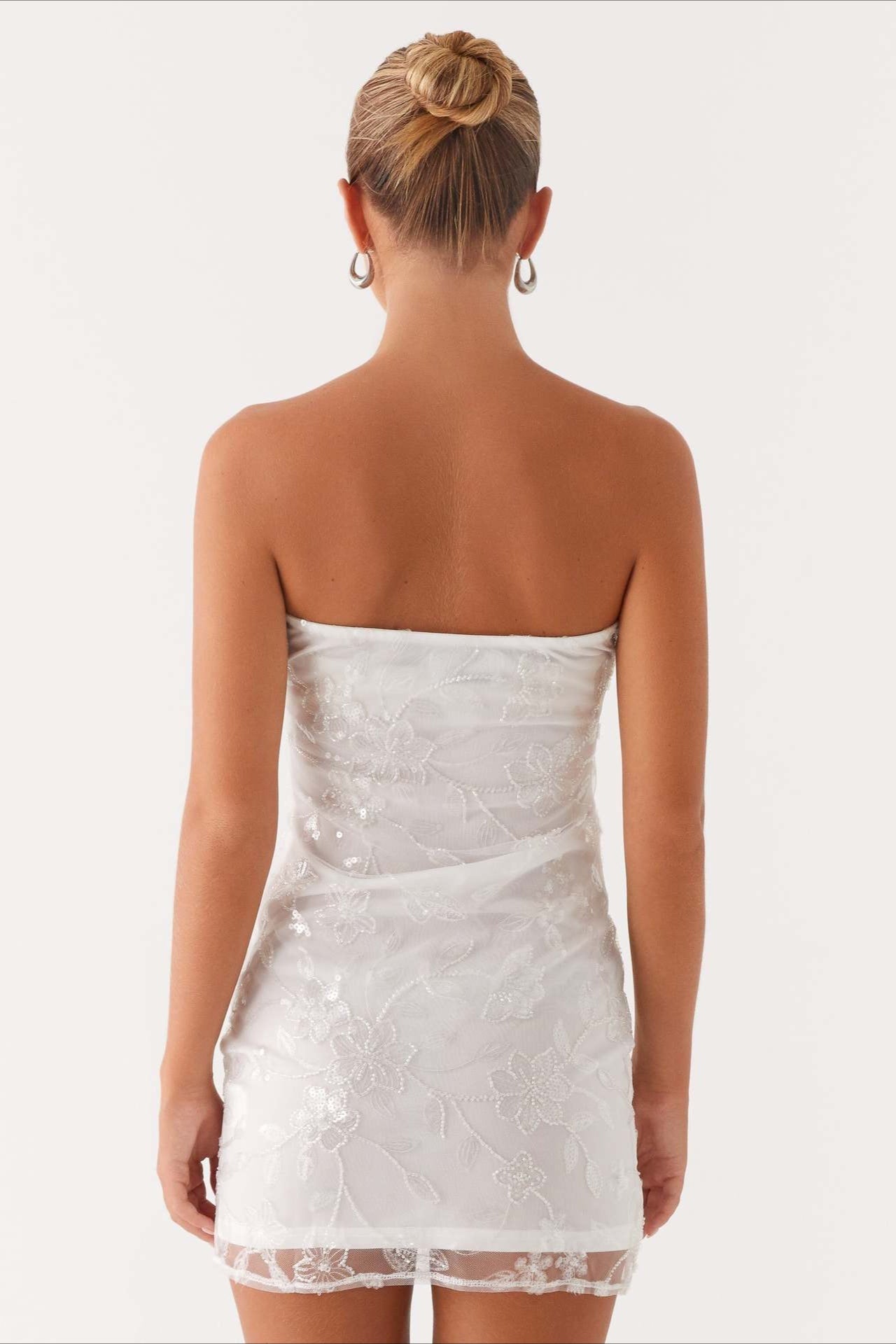 Floral Sequin Strapless Ruched Bodycon Mini Dress
