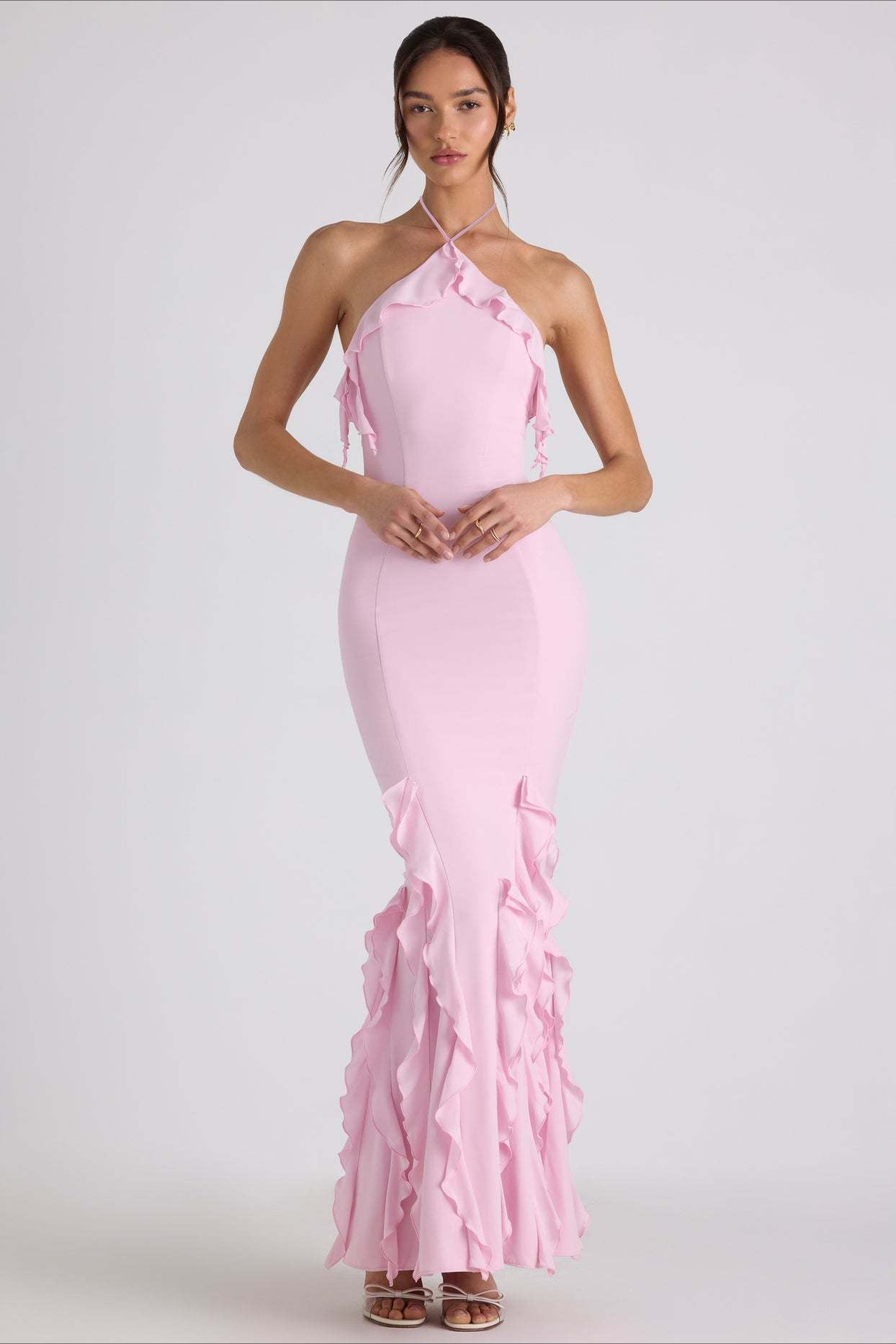Halter Neck Ruffle Fishtail Mermaid Gown
