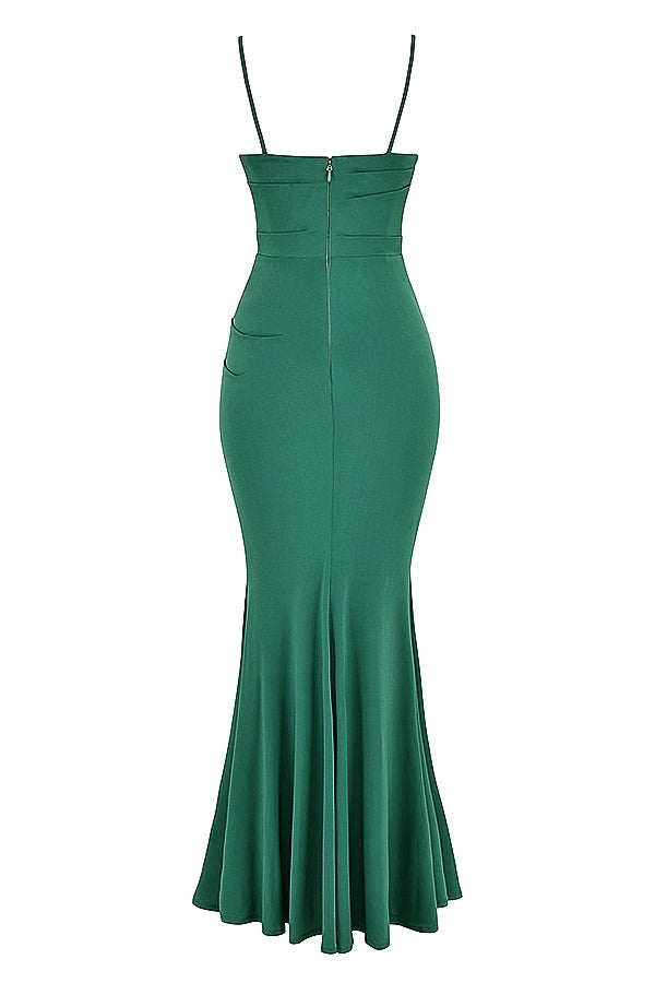 Cowl Neck Corset Seam Ruched Mermaid Maxi Dress 13