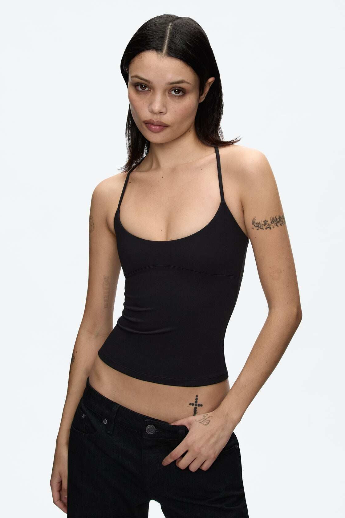 Silver-Tone Strap Slim Fit Cami Top