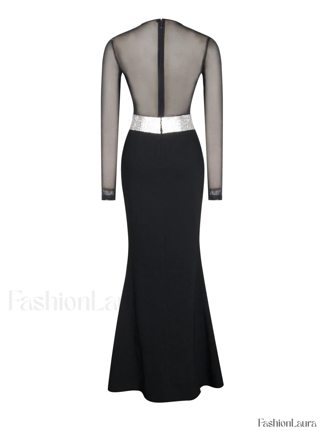 Aggie Black Sheer Maxi Graceful Dress With Crystal Waist Trim