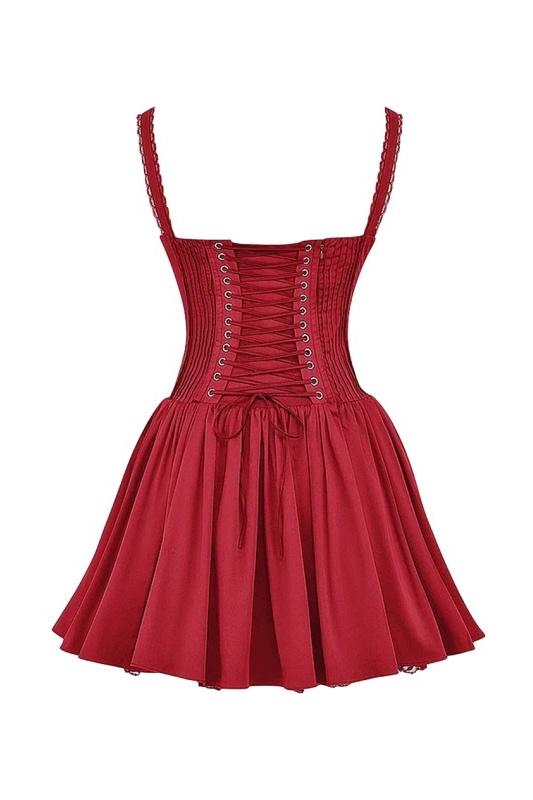 Lace Trim Sweetheart Spaghetti Strap Corset Fit and Flare Mini Dress