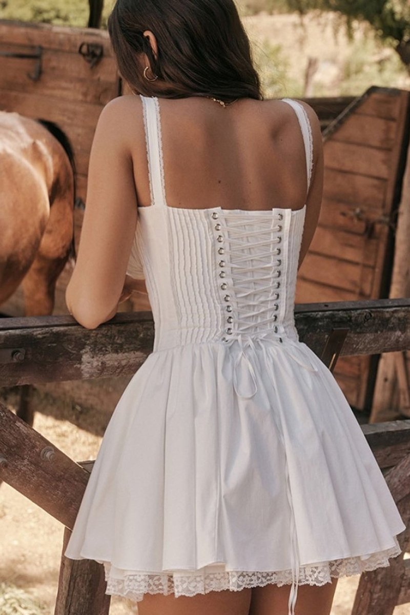 Lace Trim Sweetheart Spaghetti Strap Corset Fit and Flare Mini Dress