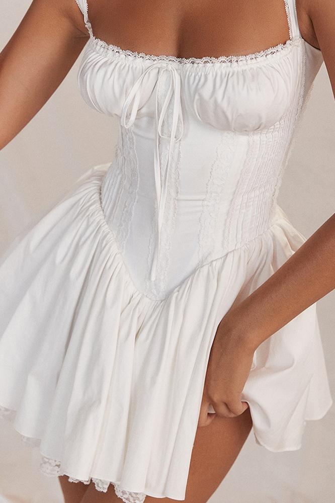 Lace Trim Sweetheart Spaghetti Strap Corset Fit and Flare Mini Dress