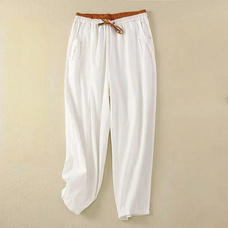 Drawstring High Waist Tapered Linen Look Pants