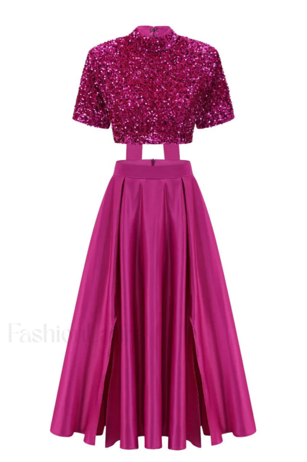 Aisha Sequin Bow Charming Lace Up Set S / Fuchsia