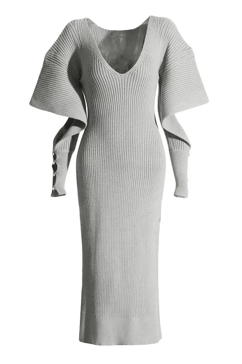 Úrsula Minimalist Cut Out Midi Knit Dress with Batwing Sleeves Chic Silhouette Collection