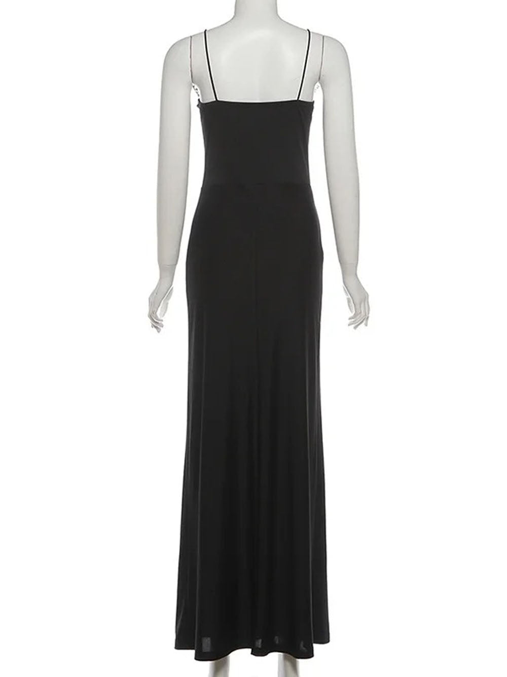 Satin Lace Bodice V-Neck Spaghetti Strap Mermaid Maxi Dress 2