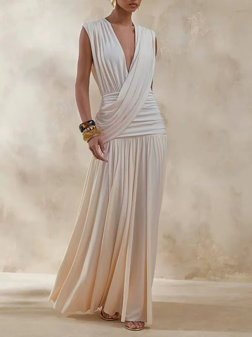 Alessia Ruched Plunge Maxi Dress