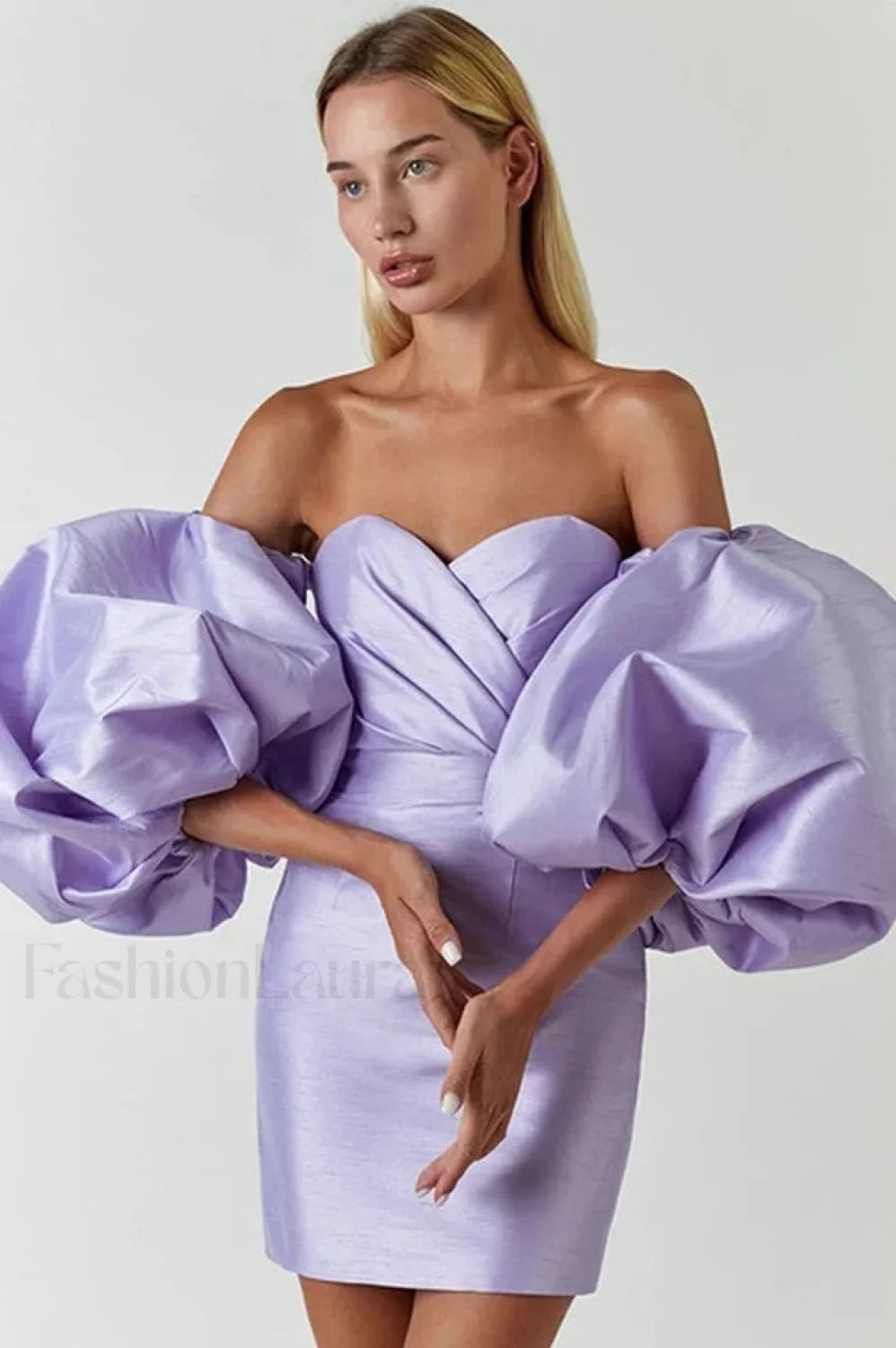 Alexandrine Puff Stylish Sleeve Mini Dress S / Lilac