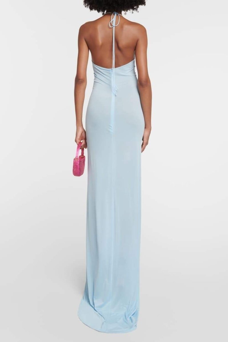 Rosette Applique Halter Neck Bodycon Dress