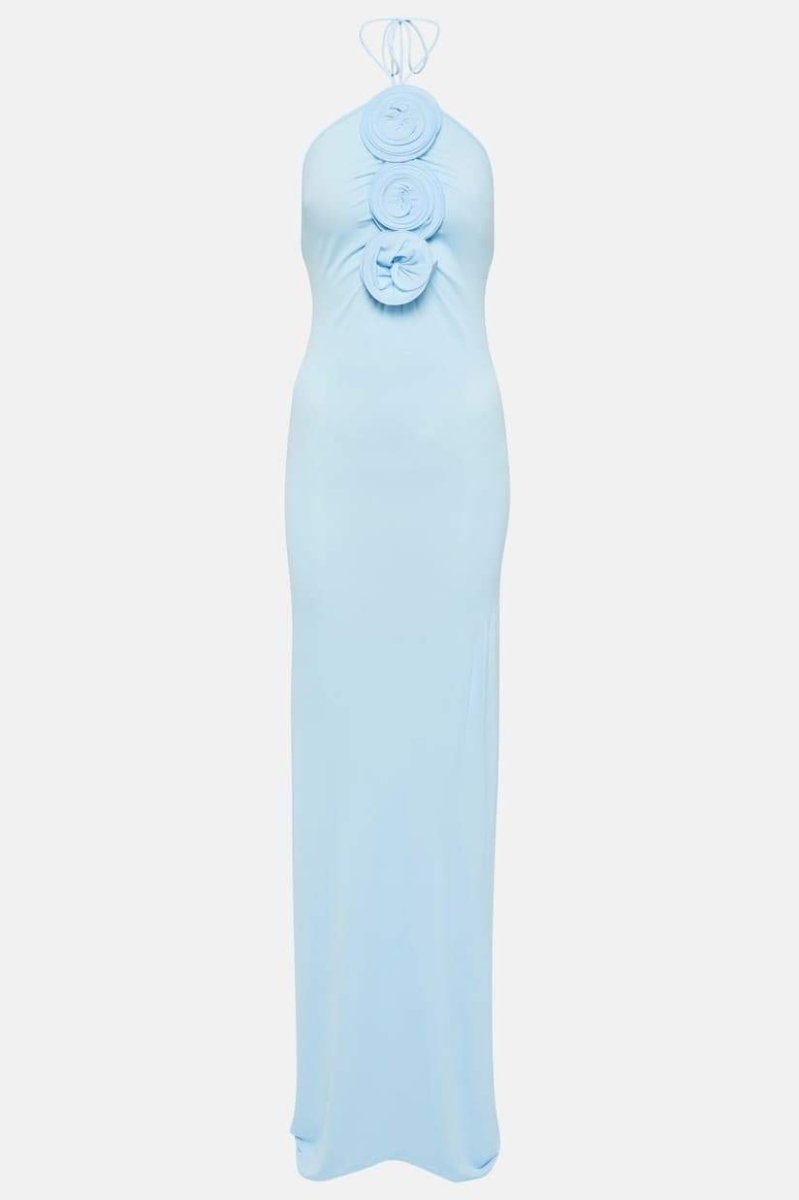 Rosette Applique Halter Neck Bodycon Dress