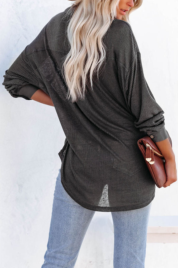 Button Down Ribbed Knit Top
