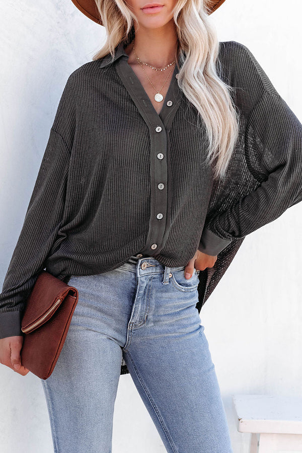 Button Down Ribbed Knit Top