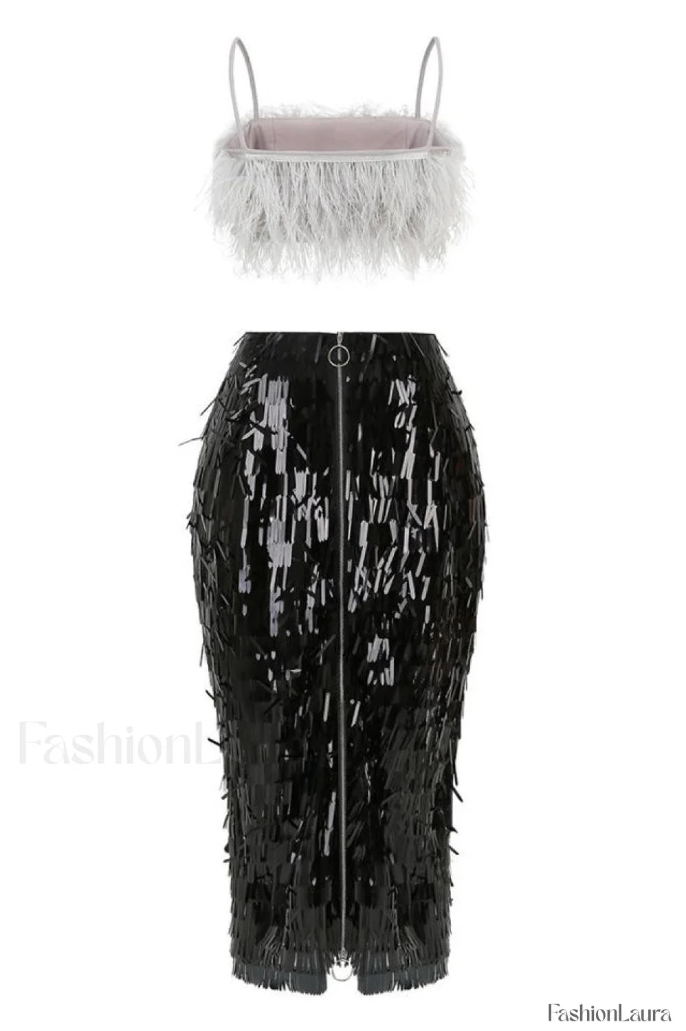 Aleyna Feather Top Charming + Sequin Skirt Set
