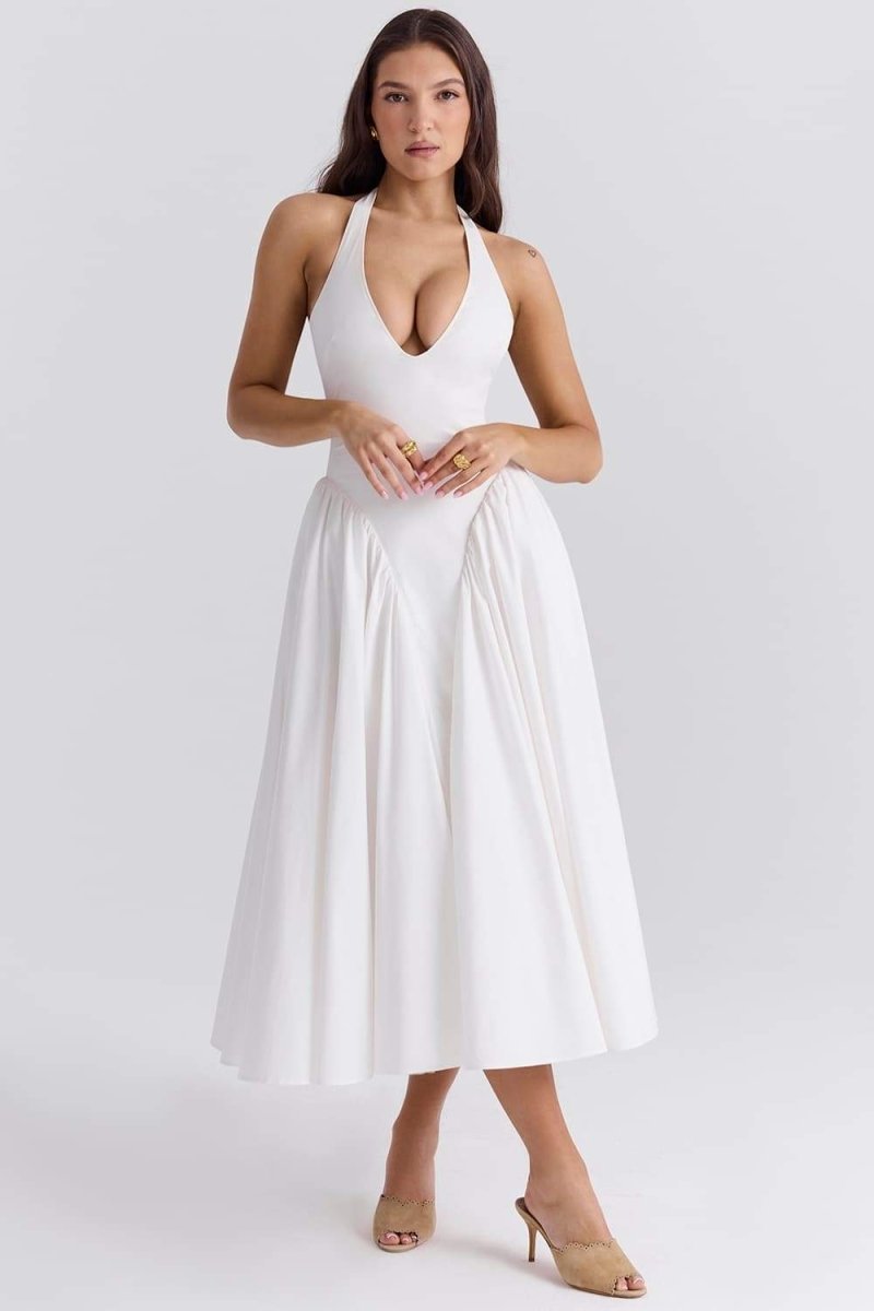 Effortless Wilma Halter Neck Midi Dress with Open Back Everyday Luxe Edit
