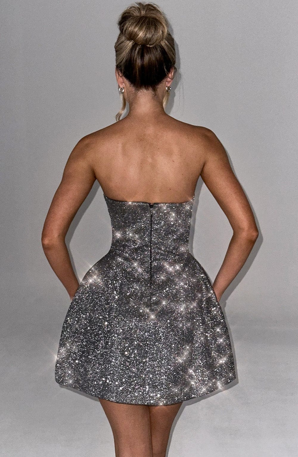 Glitter Strapless Back Bow Puffball Mini Dress 7