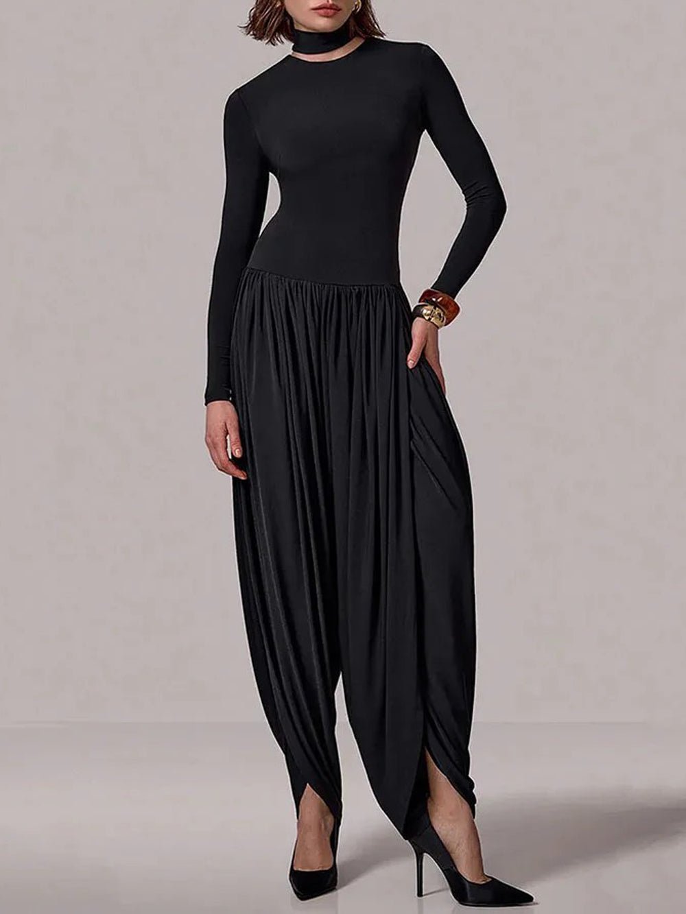 Alina Draped Turtleneck Jumpsuit