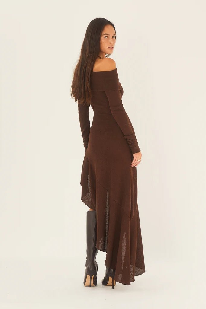 Mariana Boutique Off the Shoulder Flared Midi Knit Dress Premium Wardrobe Essential